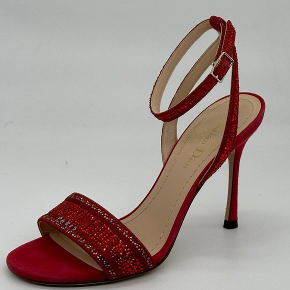 DIOR DWAY D WAY Strass Crystal Embroidered Cotton Sandals Heels Shoes - Picture 4 of 16